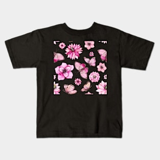 Pink Flowers and Butterflies Kids T-Shirt